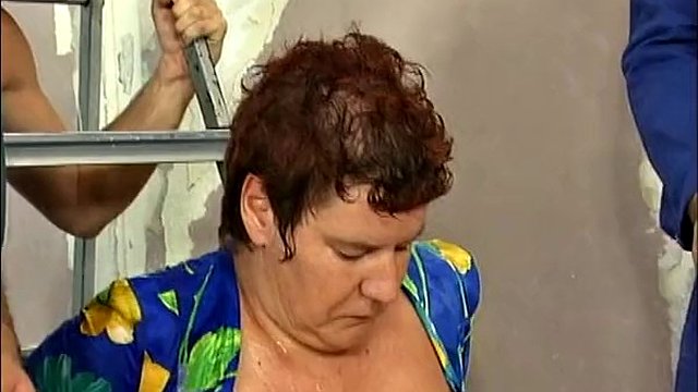 BBW German whore enjoys a golden shower and weird insertions in group action