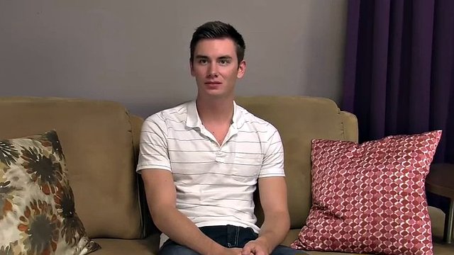 Playful dude jerks off on his first porn appearance