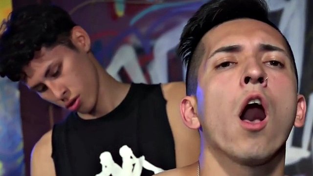 The club is empty and latinos Dimitri and Ethan find themselves lonely and horny. Ethan drops his pants and bends down to slap his ass and touch the hole before Dimitri takes out his big hard cock and feeds it.