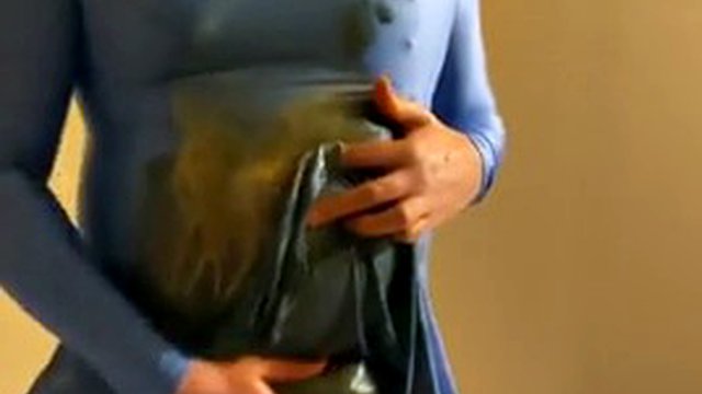 Crossdresser fills leotard with pasta sauce and piss