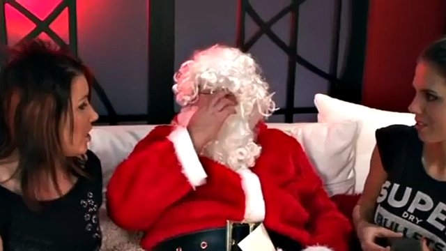 Bigboobed femdoms tugging santas micro penis