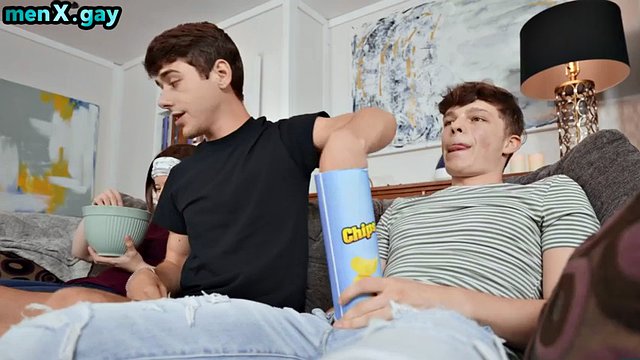 Skinny twink rimmed and barebacked by BF on couch at home