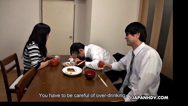 Risa Kurokawa fucked next to her drunk husband