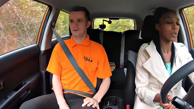 Inked ebony drive babe rammed by instructor on back seat