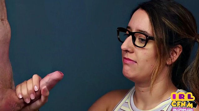 Curious geeky CFNM jerking and teasing