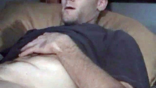 Lying on the bed Johnny massages his cock and balls through his boxers and ends up pulling out a monster boner. He slaps his balls and eats his precum then plays with his ass until he shoots his hot cum on her hairy belly.
