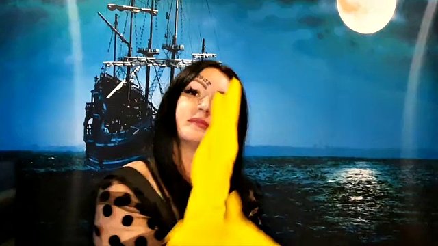 Yellow rubber gloves for fisting. Do you want to feel them in yourself? Dominatrix Nika and glove fetish