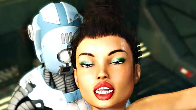 Hot young handcuffed hottie gets fucked hard by dickgirl sex robot