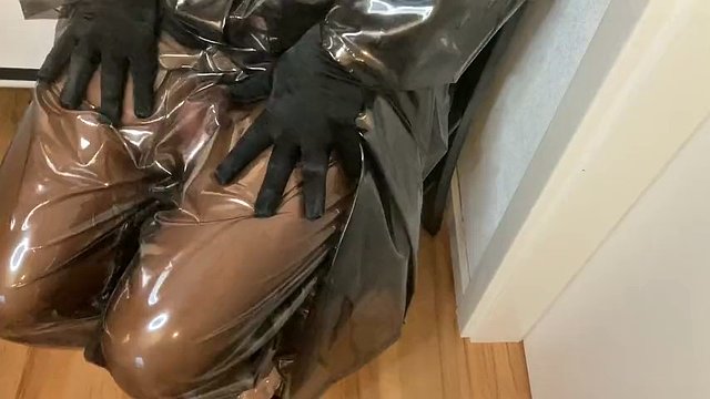 Red Mules Cum and Plastic Fetish Outfit