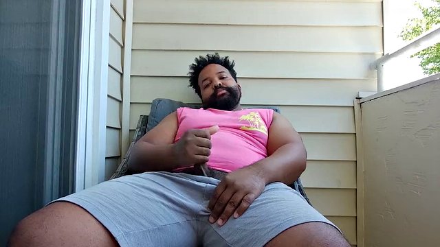 BBC Daddy Strokes Himself to Nut on Balcony