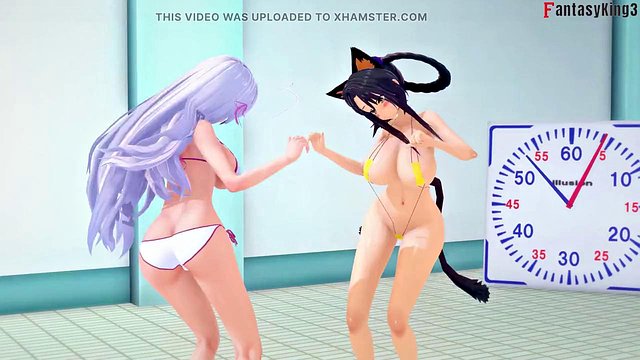 Rias and Akeno Fuck Each Other in Steamy Phone Sex Threesome Before Akeno's Public Nudity Pounding