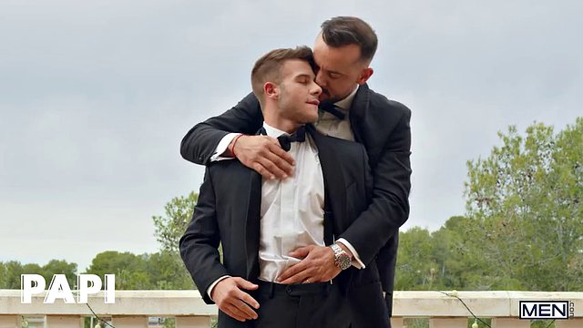 Allen King kneels to greedily suck Sir Peter's long, thick cock before taking a ride on it - PAPI