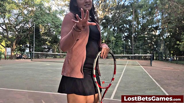 Big-Tits Brunette Rafaela Vs Igor In Steamy Outdoor Strip Tennis Match