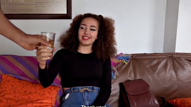 Innocent curly Latina student tricked into doing porn in fake casting