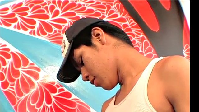 We find two Latin boys, busy with their graffiti-style art project, when lust takes over. Soon a big uncut cock is being sucked, as the slick boys get naked.
