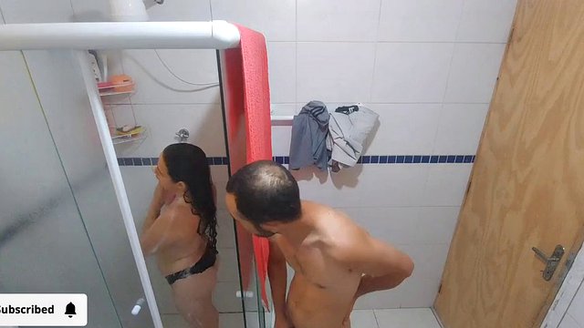 Naughty old stepfather watches his stepdaughter in the shower! and made him give a blowjob and feel his cock in her pussy!