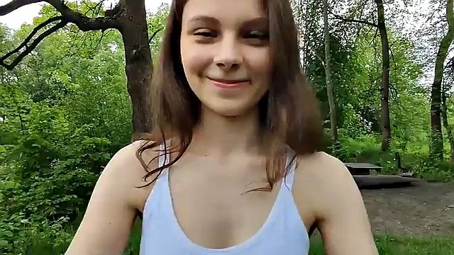 Cute stepsister teases with her tits outdoors. I had to fuck her right on the rock.