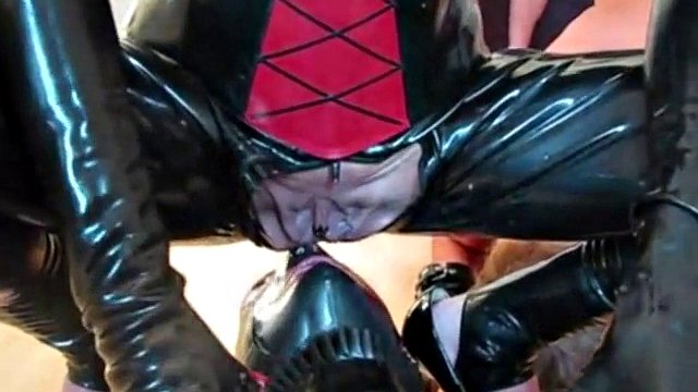 piss for sissy slave from rubber mistress and cumshot