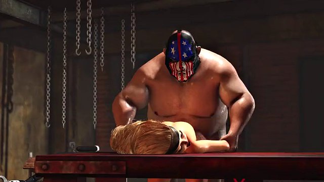 Hardcore in basement. Fat man fucks hard a sexy blonde slave