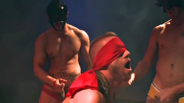 blindfolded gay piece subjected to the action orgy