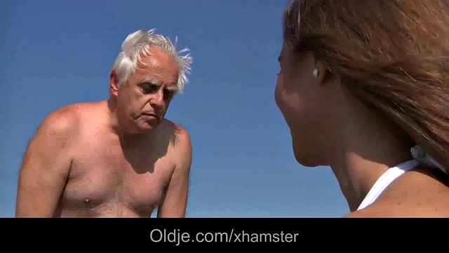 Amazing teen at the beach sex with a horny old guy