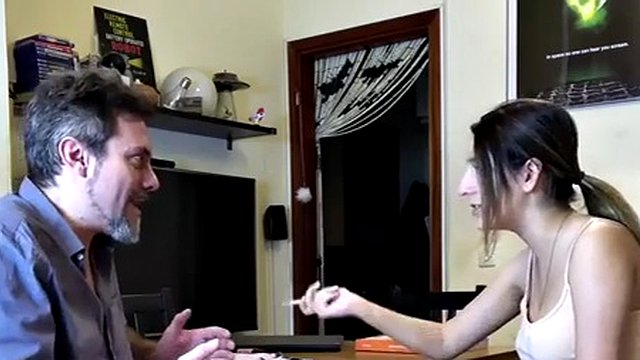 CFNM dirty talking teen jerks off and sucks cock for facial