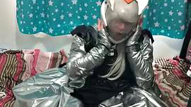 Silver PVC sissy maid maid eva helmet sanggagg breathplay kigurumi
