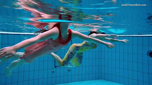 euro babes liza and alla take their nice dresses underwater