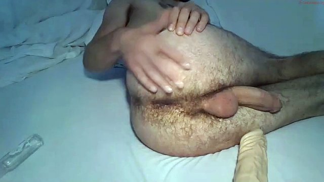 Hairy twink mydickisokk masturbates and plays with a huge dildo