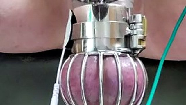 Locktober cum from cbt estim in chastity and ball cage