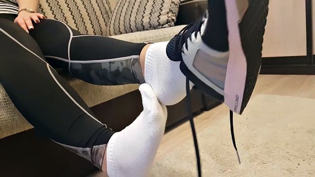Rina Foxxy in socks and feet in pantyhose