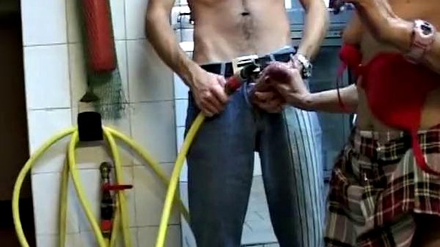 Mature French blonde fucked by two dudes in the restaurant's kitchen