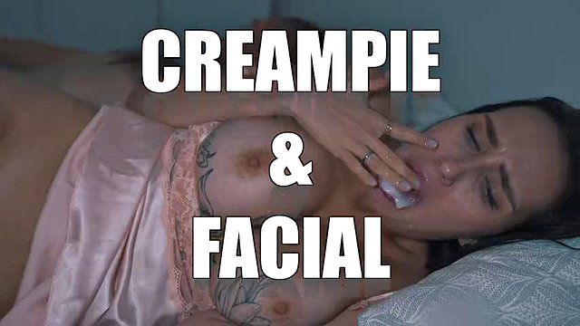 Stiefmod geteiltes Bett nach gruseliger Film mit Stiefsohn und verführte ihn, bis hin zum zufälligen Creampie zu ficken