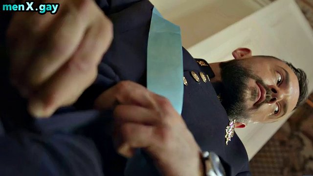 Officer analpounding bearded butlers asshole on dinner