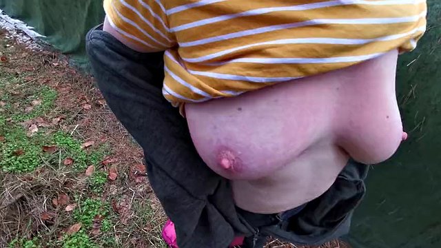 Slap her bare boobs next to the hay