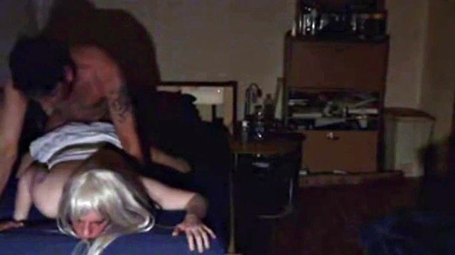 Old blonde tranny hooker with a fine black dude hidden cam