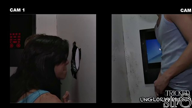 Gloryhole tricked amateur cocksucked by spex gay