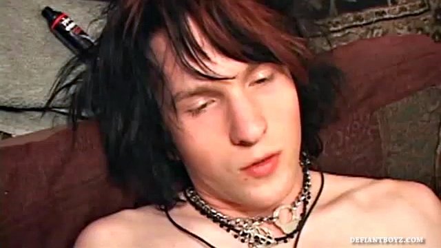 Jett is laid out on the couch and rubbing his crotch, ready to jerk off for us. Stripped naked, he strokes his hard cock and then stuffs his asshole with his fingers and a jelly sex toy. Soon the young man is pumping out a huge load of sperm.