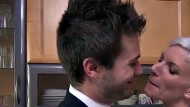 French milf with short hair analyzed in the kitchen