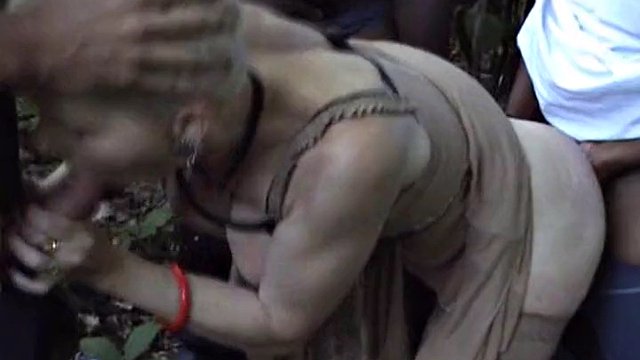 French girl takes three cocks to please in the woods