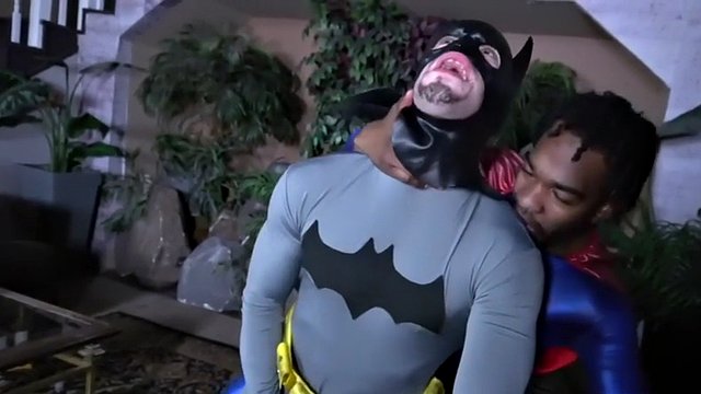 Hung black superman barebacking batman after getting blown