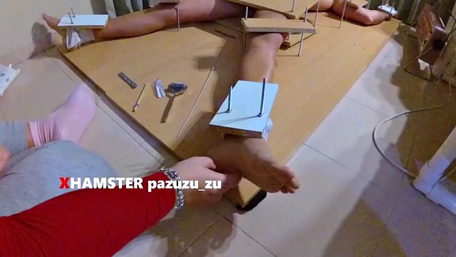 Femdom tickling and foot teasing. Ruined orgasm handjob