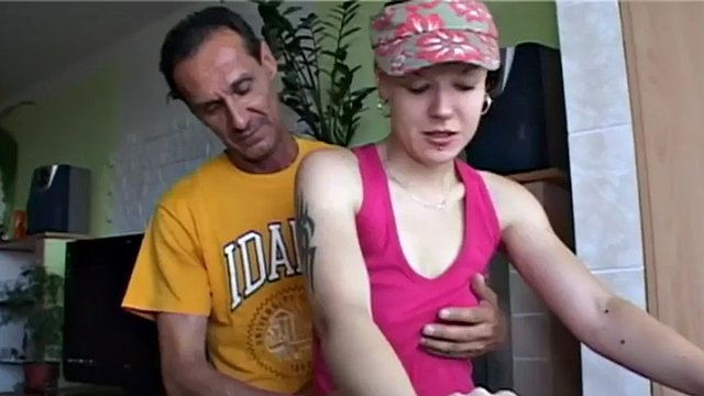 Petite teen stuffed with old man's cock