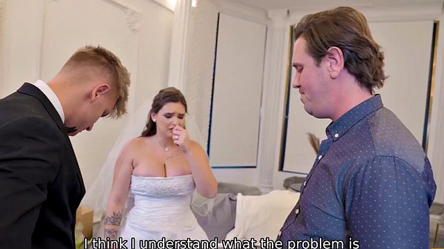 BRIDE4K. The bride spreads her legs in front of the wedding manager to ask for help